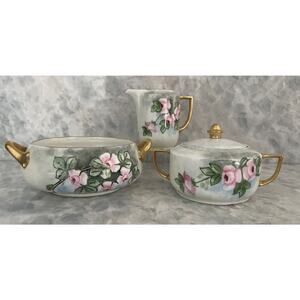 Antique Thomas Bavaria Porcelain Floral Creamer &lidded Sugar Bowl & Candy Dish?